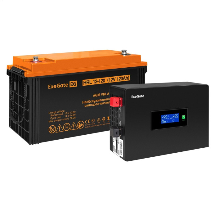 Комплект ИБП EXEGATE IDEALSINE SR-1000.LCD.2SH + батарея 120Aч, 1 шт EX297421RUS